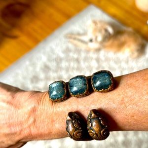 Dragon Jade stone chunky bracelet brass